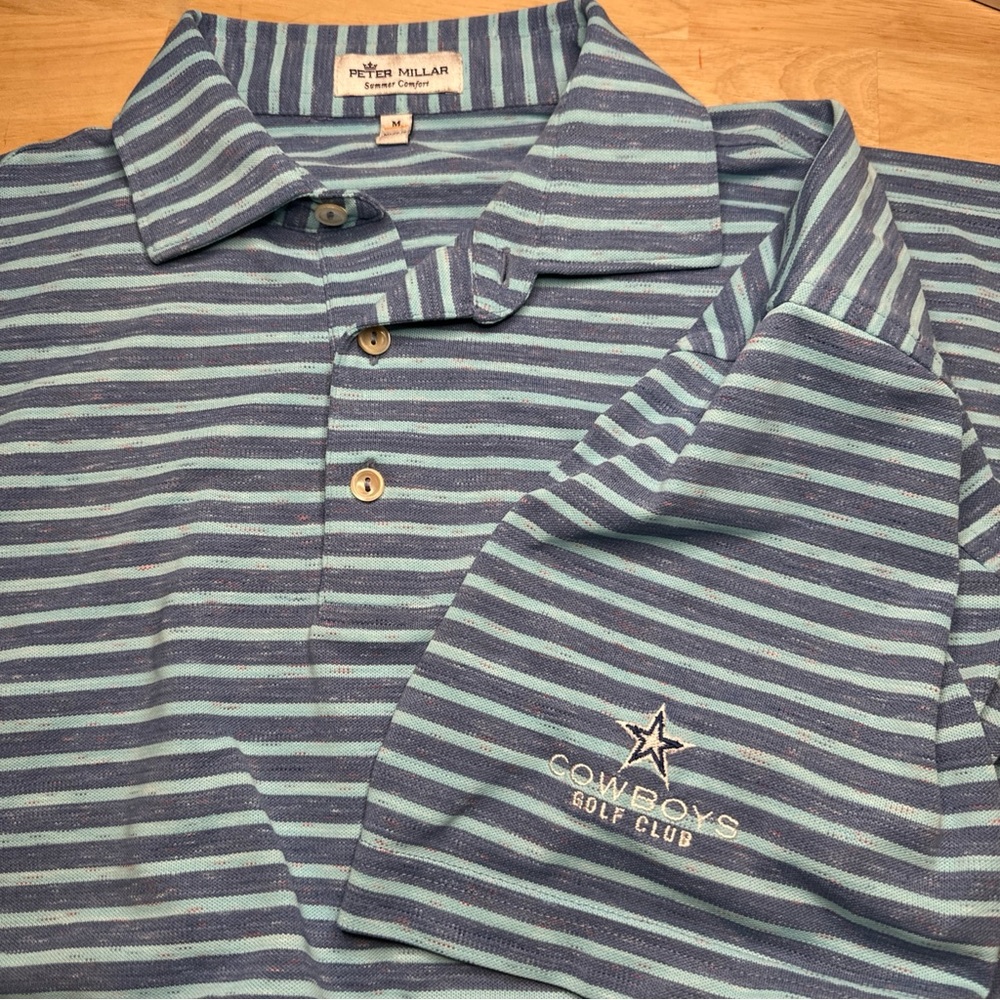 DALLAS COWBOYS GOLF CLUB / PETER MILLAR - Striped Embroidered M Polo Shirt